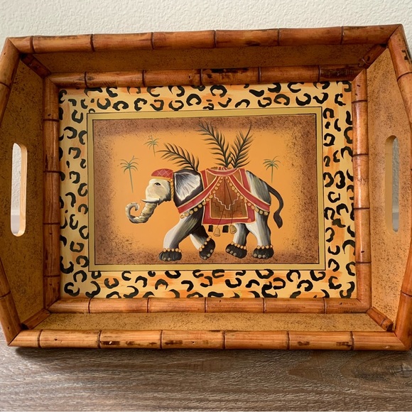 Elephant Design Bamboo Tray - Picture 1 of 12